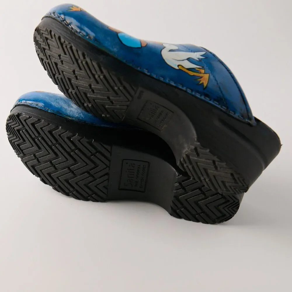 Sanita Hand Painted Stork Baby Clogs Sz 37 EU Nurse RN Midwife Shoes Denmark - Picture 7 of 15